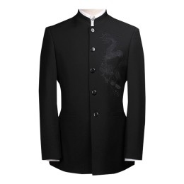 SKMS041  設計中山裝   男士青年修身套裝   中華立領西服裝   演出服結婚禮服  中國風唐裝   繡花龍    純黑簡約款  抗皺服帖    古典西裝 SKMS041  設計中山裝   男士青年修身套裝   中華立領西服裝   演出服結婚禮服  中國風唐裝   繡花龍    純黑簡約款  抗皺服帖    古典西裝